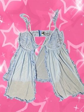 G World Intimates Blue Lace Ruffle Babydoll Garter Set One Size Queen OSQ 3pc